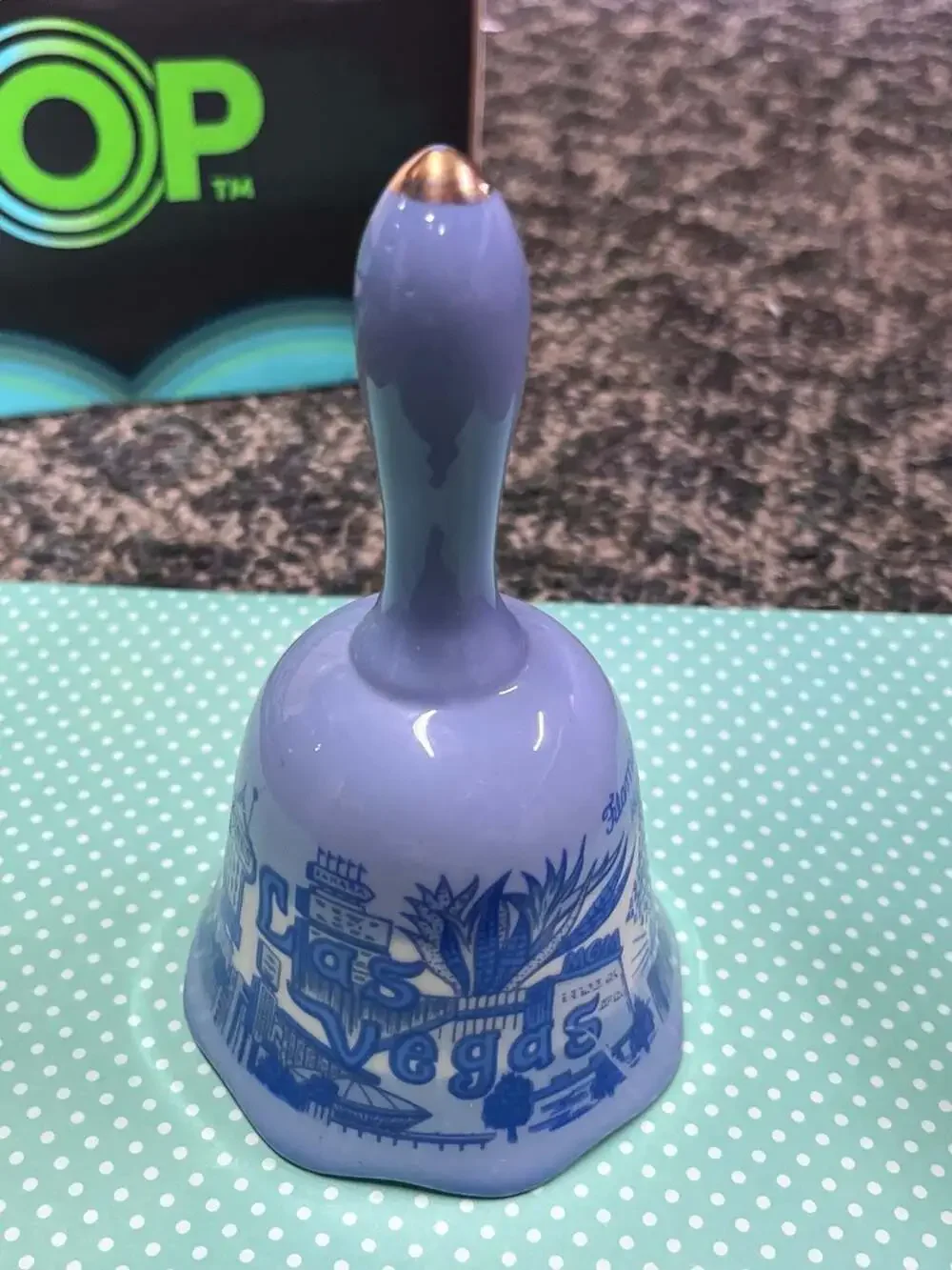 Vintage Las Vegas Casino Souvenir Ceramic Bell Light Blue and White